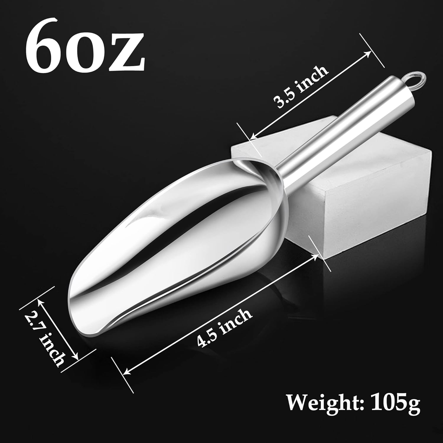 HaWare – Cuchara de hielo de 6 onzas, acero inoxidable, 2 piezas, multiusos, para cubitos de hielo, harina de café, grano, perfecto para cocina,