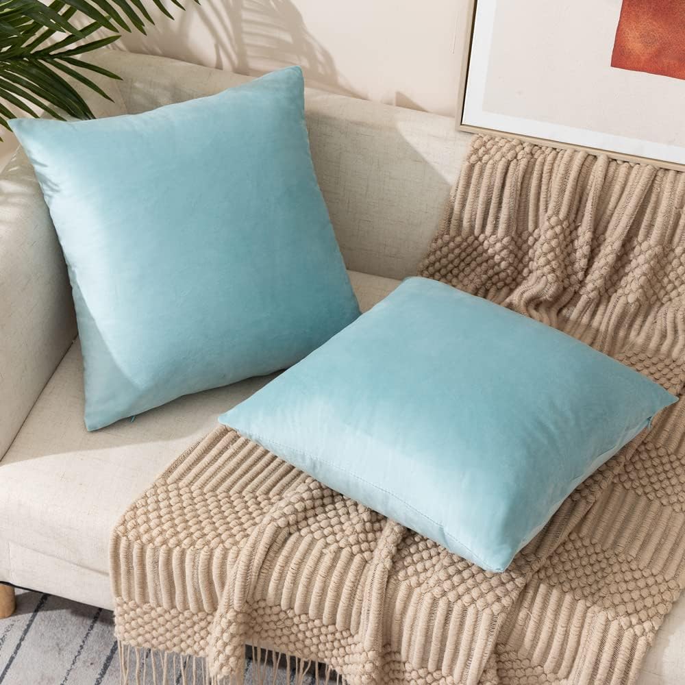 Fundas de almohada de terciopelo con rellenos incluidos, 18 x 18 pulgadas, paquete de 2 almohadas decorativas suaves y sólidas para sofá,