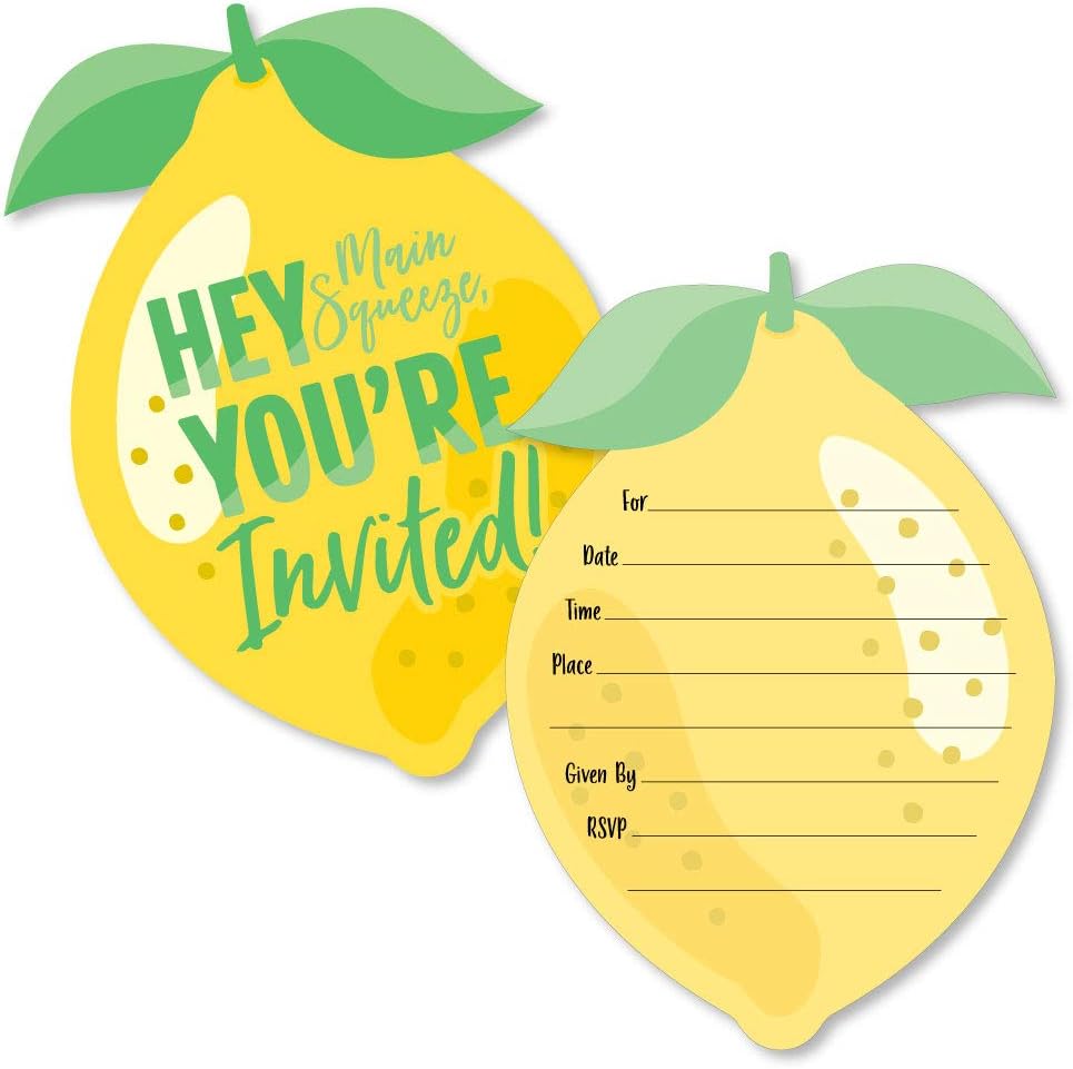 Big Dot of Happiness So Fresh – Tarjetas de invitación para fiesta de limonada cítrica con sobres – Juego de 12 unidades
