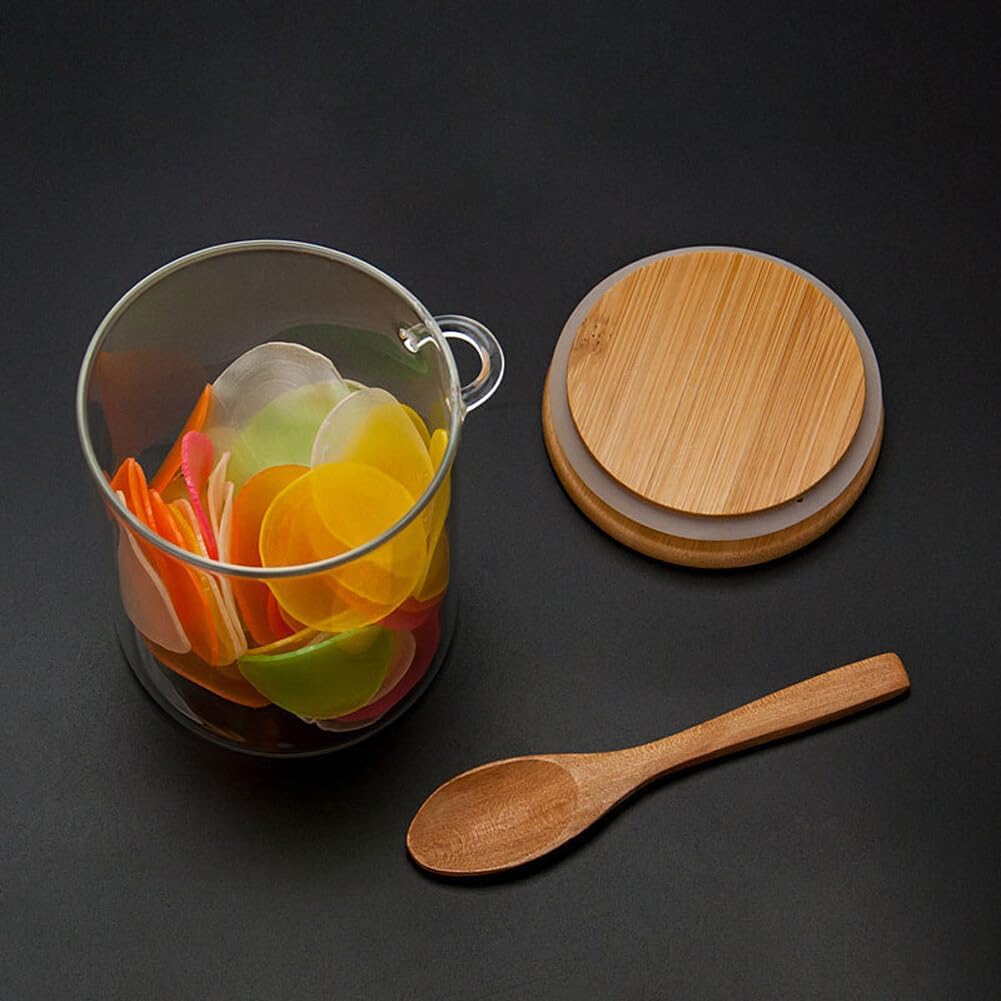 Recipiente de vidrio para azúcar, tarro de vidrio transparente de 15 onzas con tapa de bambú y cuchara, contenedor de almacenamiento de alimentos,