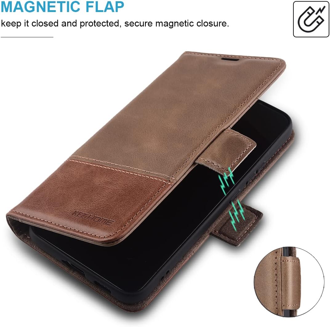 KEZiHOME Funda para Galaxy S22+ Plus 5G, de piel auténtica, con función atril y ranura para tarjeta de crédito, bloqueo magnético, compatible con