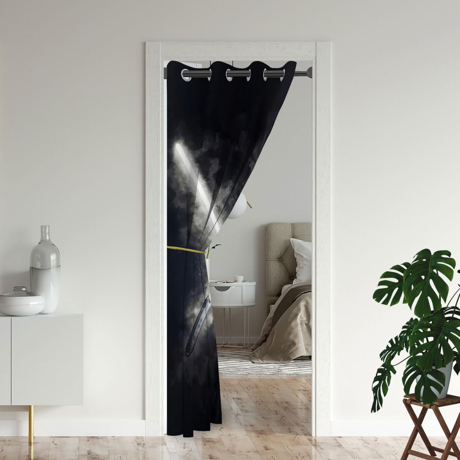 Cortinas de puerta con sable de luz para puertas, juego de sable de luz de neón, cortina opaca negra para armario de dormitorio de niños, cortinas