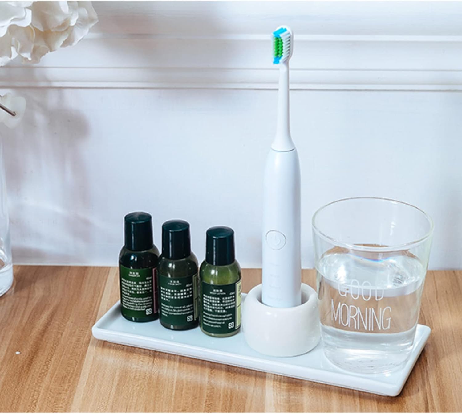 Soporte de cerámica para cepillos de dientes de baño, bandeja para cepillos de dientes para tocador, organizador de almacenamiento para sostener