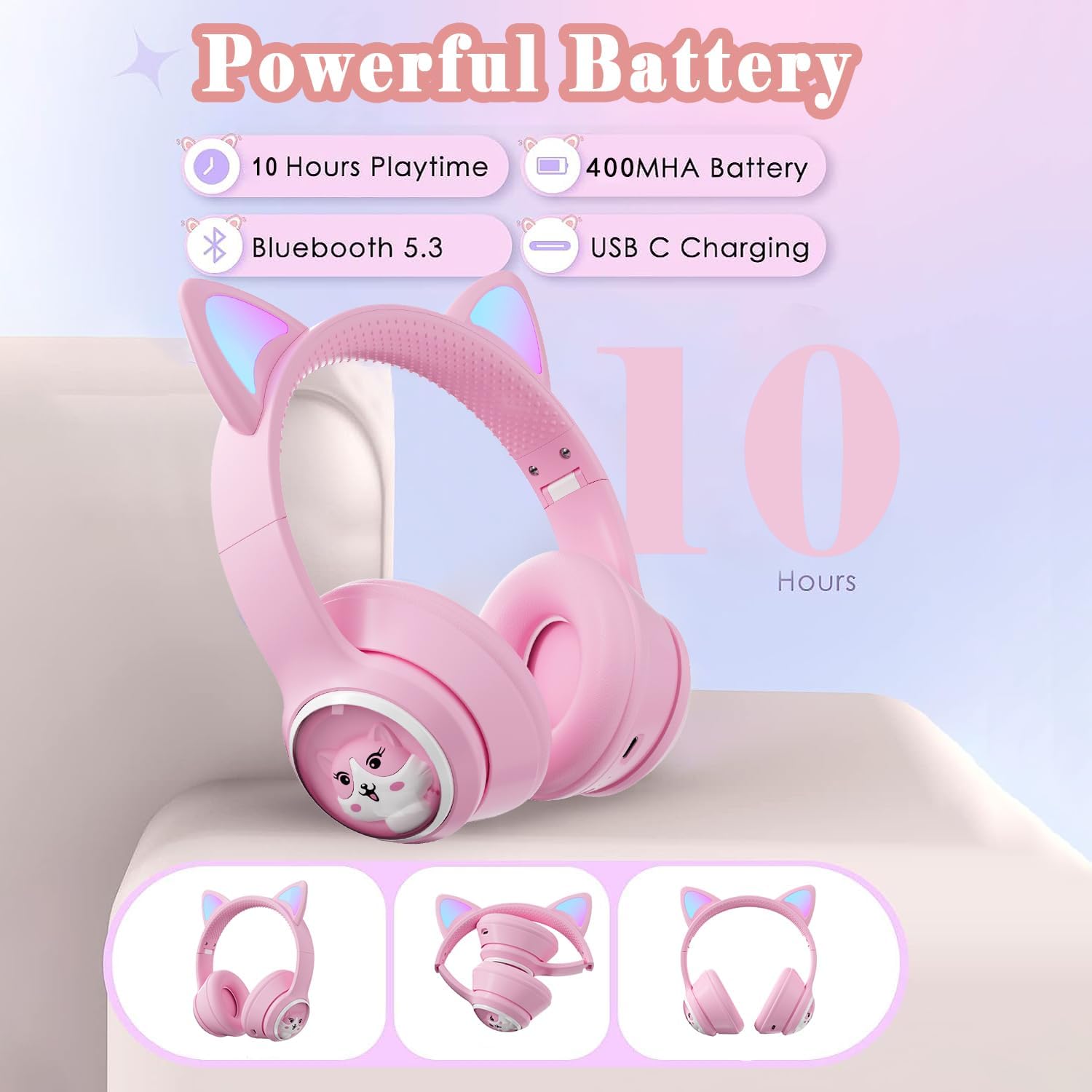 TOKANI Auriculares inalámbricos Bluetooth para niños, adolescentes y adultos, auriculares Bluetooth con micrófono, auriculares de oreja de gato para