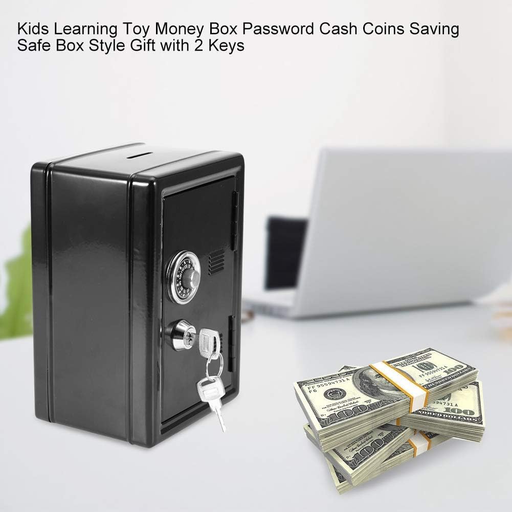Yosoo Caja de dinero para niños, caja de dinero, contraseña, monedas, ahorro de caja fuerte, estilo caja de regalo, con 2 llaves (negro)