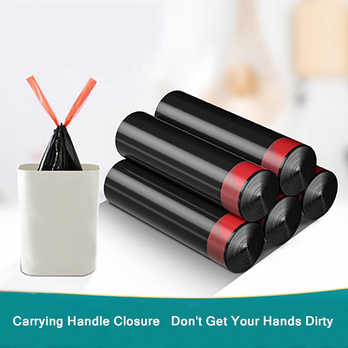 Tusuge – Bolsas de basura negras de 6 galones, bolsas de basura sin desgarro, para uso doméstico, sin perfume, 60 unidades