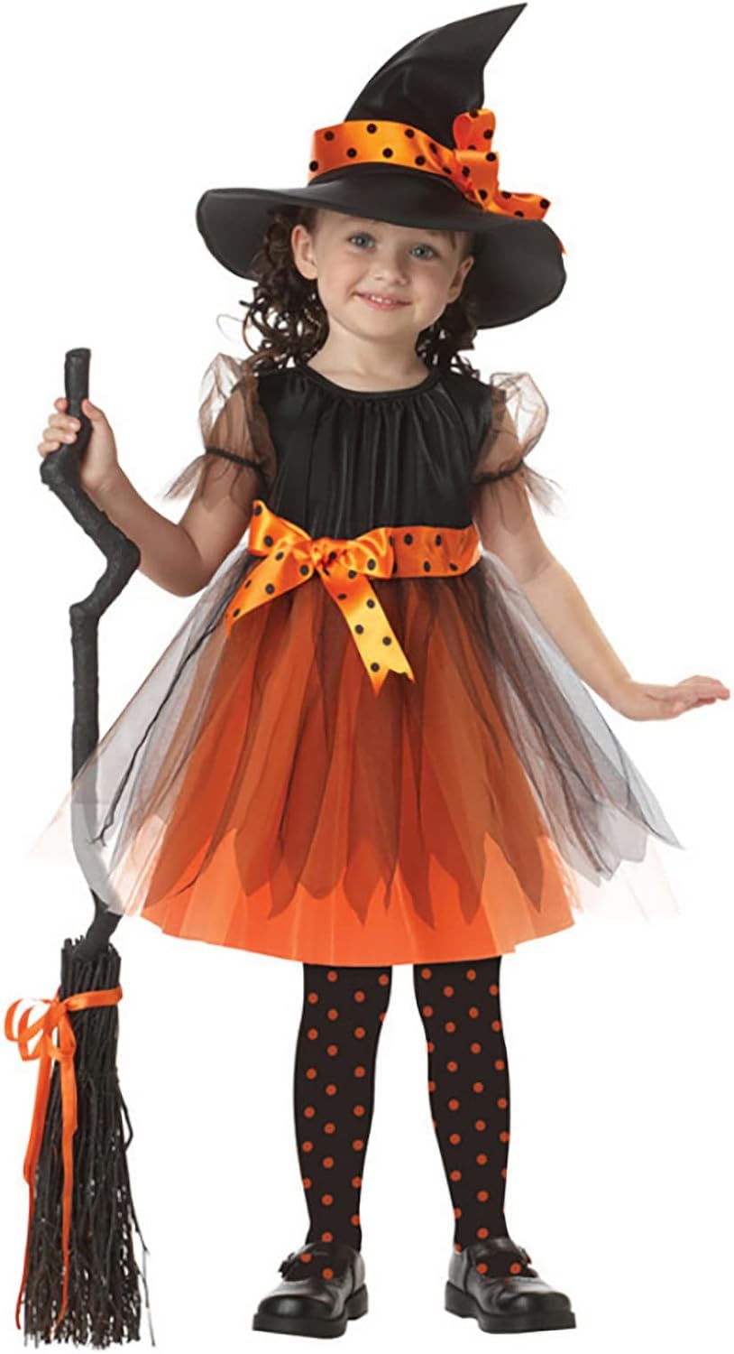 JIFRE Cute Children Halloween Orange Witch Costume for Girls, Toddler Infant Baby Halloween Costume Outfit Cosplay