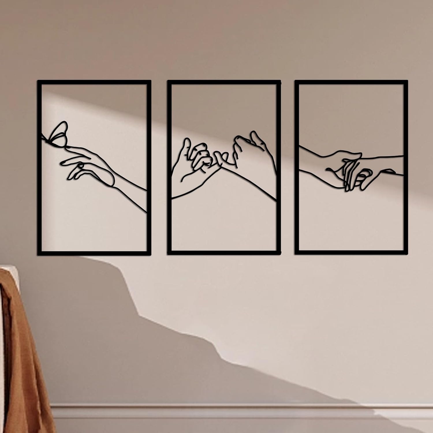 Arte de pared de metal con forma de mano de cuerpo minimalista de líneas femeninas, esculturas de pared modernas de línea abstracta para el hogar,
