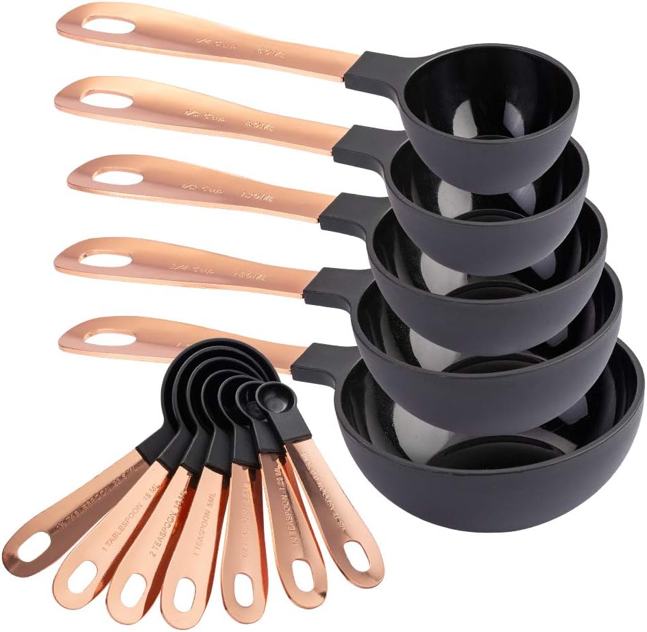 COOK WITH COLOR Juego de 12 tazas medidoras y cucharas medidoras con asas de acero inoxidable recubiertas de cobre, juego de medición de cocina