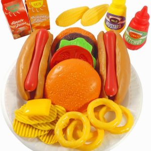 Set de juego de simulación de comida rápida Incluye hamburguesa, hot dog, papas fritas, anillos de cebolla, maíz y más accesorios Juego de cocina Set de juego de simulación de comida rápida Incluye hamburguesa, hot dog, papas fritas, anillos de cebolla, maíz y más accesorios Juego de cocina