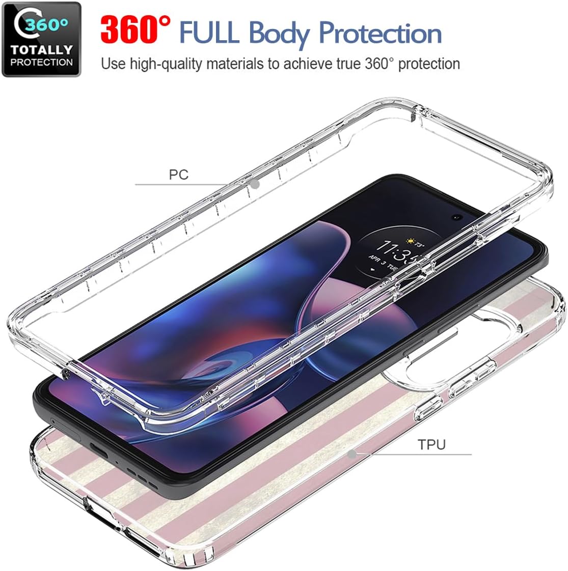 Tothedu Funda de teléfono para Moto Edge 2022Motorola Edge 2022 5G UW XT2205 con protector de pantalla de vidrio templado, funda protectora de