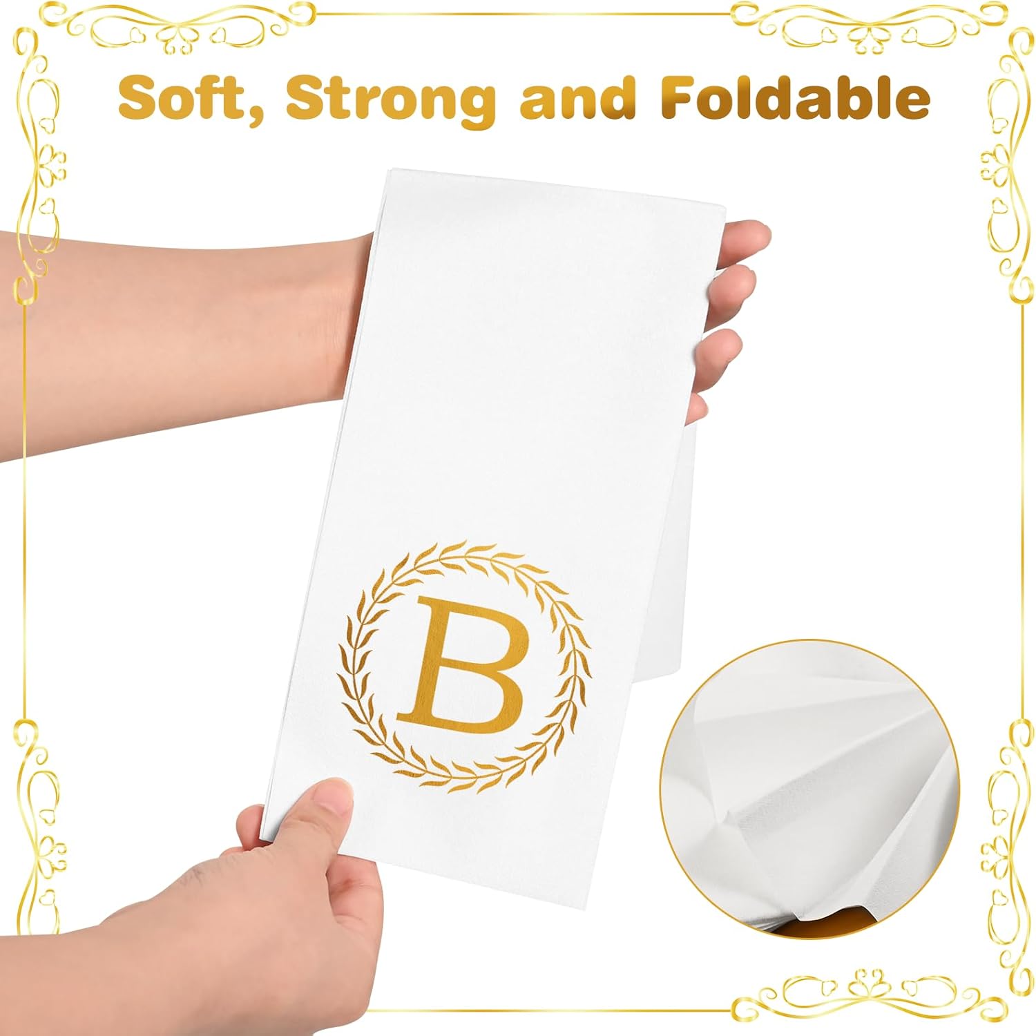 100 servilletas desechables con monograma de oro, toallas de mano decorativas con letra B, servilletas de cena para invitados, toallas de mano con