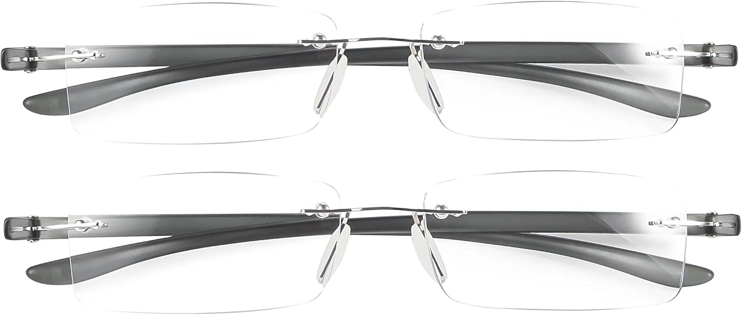 Paquete de 2 lentes de lectura con luz azul, lentes de lectura para hombre, lentes de lectura para mujer, sin marco, para computadora