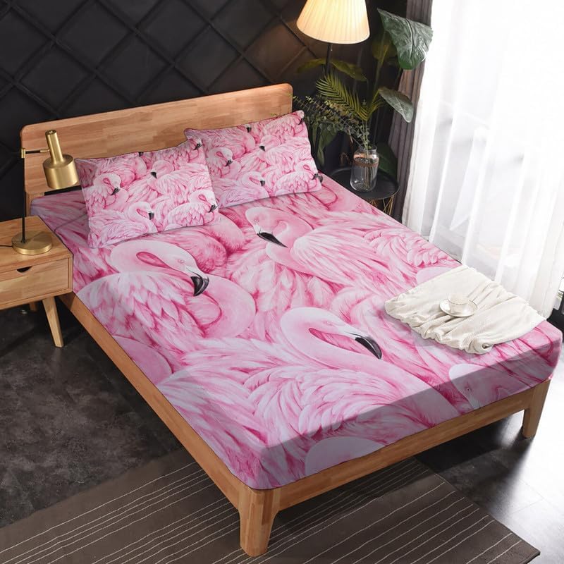 Juego de sábanas de flamenco rosa tamaño individual  Sábanas y fundas de almohada de animales  Lujosa microfibra 100% microfibra, estampado de alta