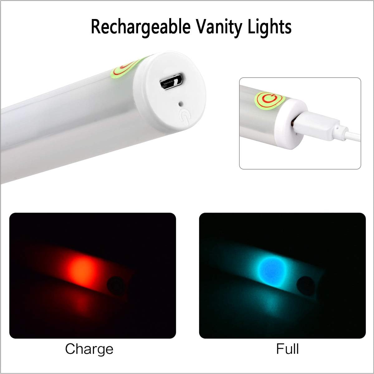 BESTCAN Luces LED de espejo de maquillaje, luces de tocador recargables portátiles con 3 niveles de brillo, control táctil para maquillaje, tocador
