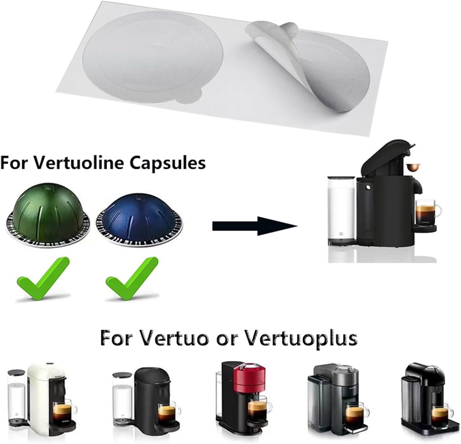 50 tapas de sellado de papel de aluminio para cápsulas de café Vertuoline, compatibles con máquina Nespresso VertuoLine, calcomanías de tapas de