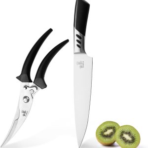 Cuchillo de chef y tijeras de cocina, juego de cuchillos de chef 2 piezas, cuchillo de chef japonés afilado bien hecho iridiscente sin costuras Cuchillo de chef y tijeras de cocina, juego de cuchillos de chef 2 piezas, cuchillo de chef japonés afilado bien hecho iridiscente sin costuras