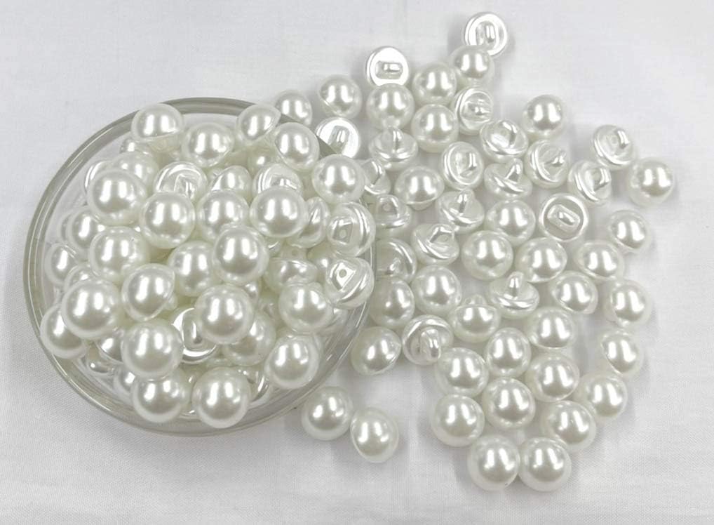 100 botones redondos blancos de perlas de resina de 0.551 in con forma de hongo con agujero para coser ropa, vestido, suéter, manualidades,