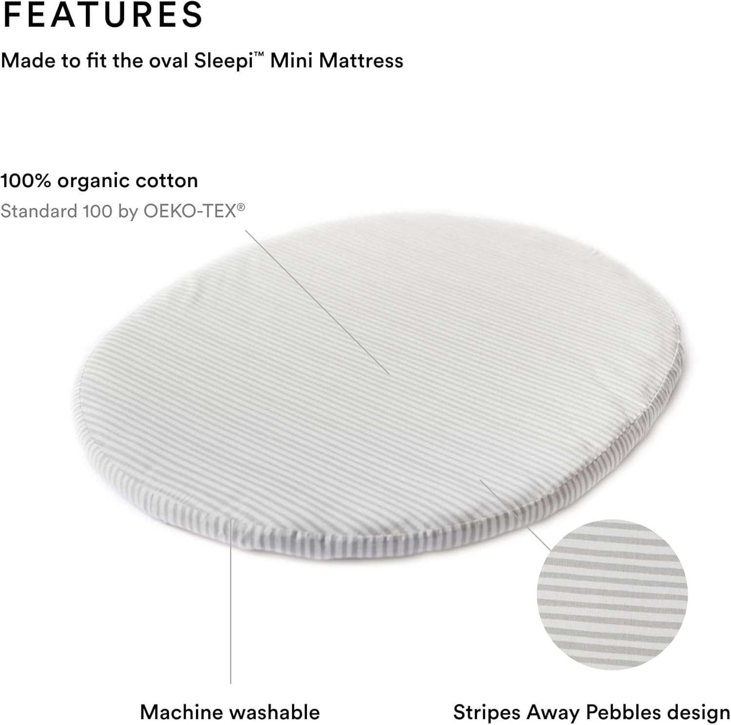 Stokke Sleepi – Sábana bajera ajustable pequeña de Pehr, rayas lejos guijarros, sábanas suaves para Stokke Sleepi Mini, disponible en patrones