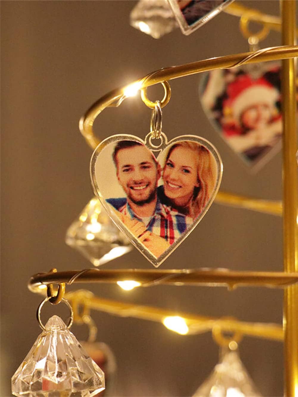 Foto personalizada con luces de árbol de cristal de Navidad, foto familiar personalizada, lámpara de Navidad de metal, decoración de regalos para