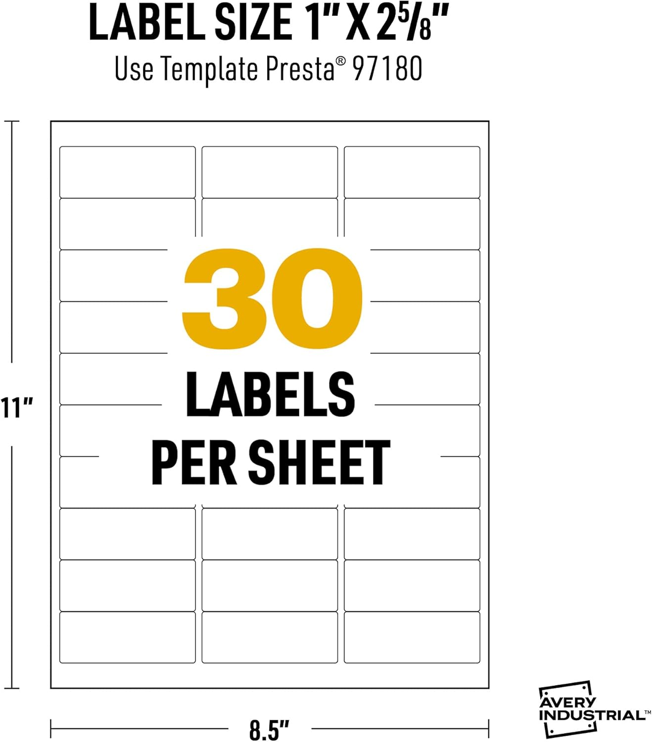 Avery UltraDuty – Etiquetas GHS impermeables, etiquetas rectangulares de 1 x 2-58 pulgadas, paquete de 3000 etiquetas blancas para uso con