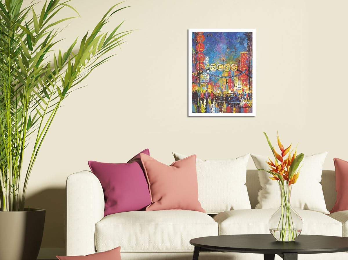 Reno Nevada – La pequeña ciudad más grande del mundo – Casinos – Póster de viaje vintage por Jack Laycox c.1980s – Impresión artística maestra (sin