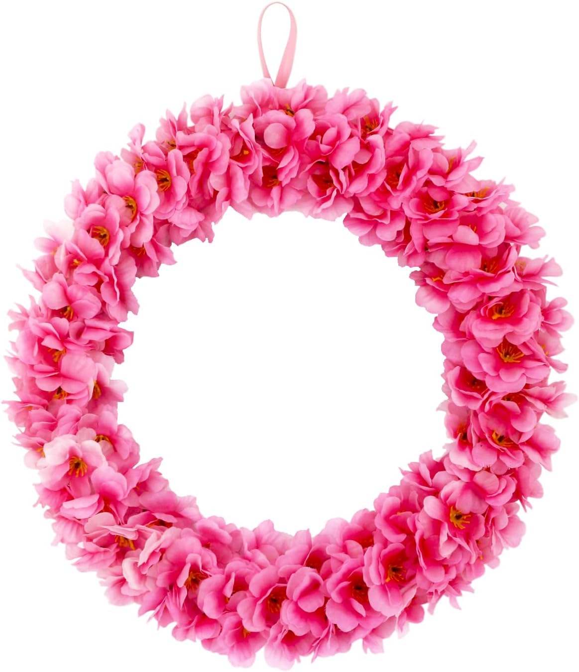 Corona de flores de cerezo, corona circular reutilizable de flores artificiales de 14 pulgadas, decoración del hogar, decoración para dormitorios,