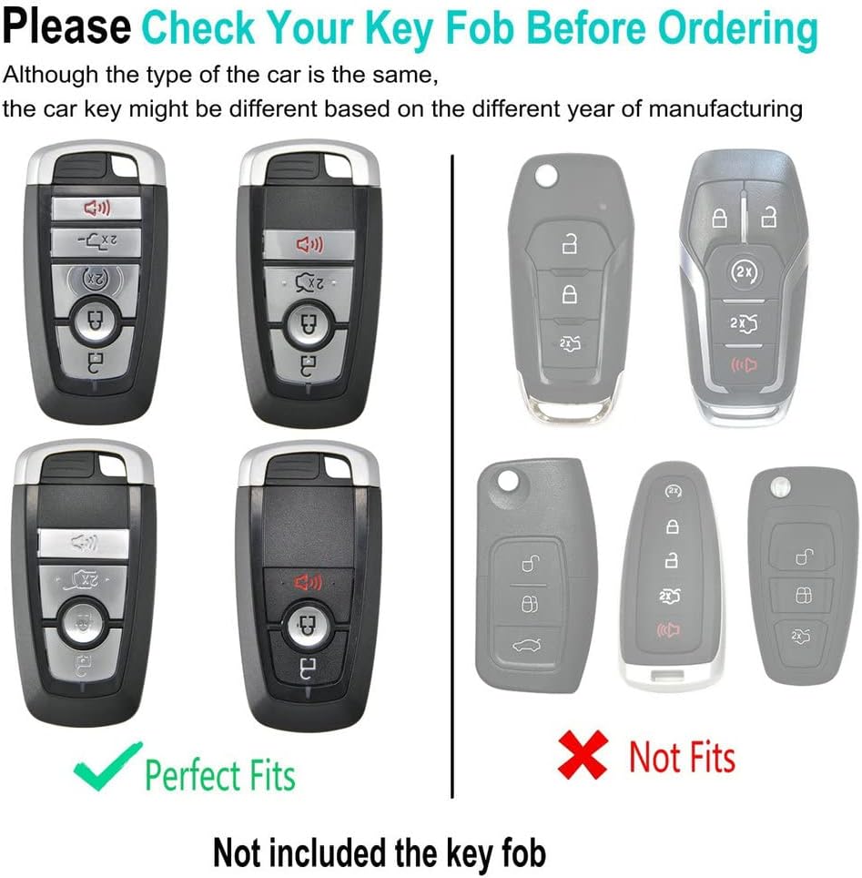 Funda de cuero para llavero Ford con llavero, funda protectora de cuero para llave inteligente de automóvil compatible con Bronco Escape Mustang