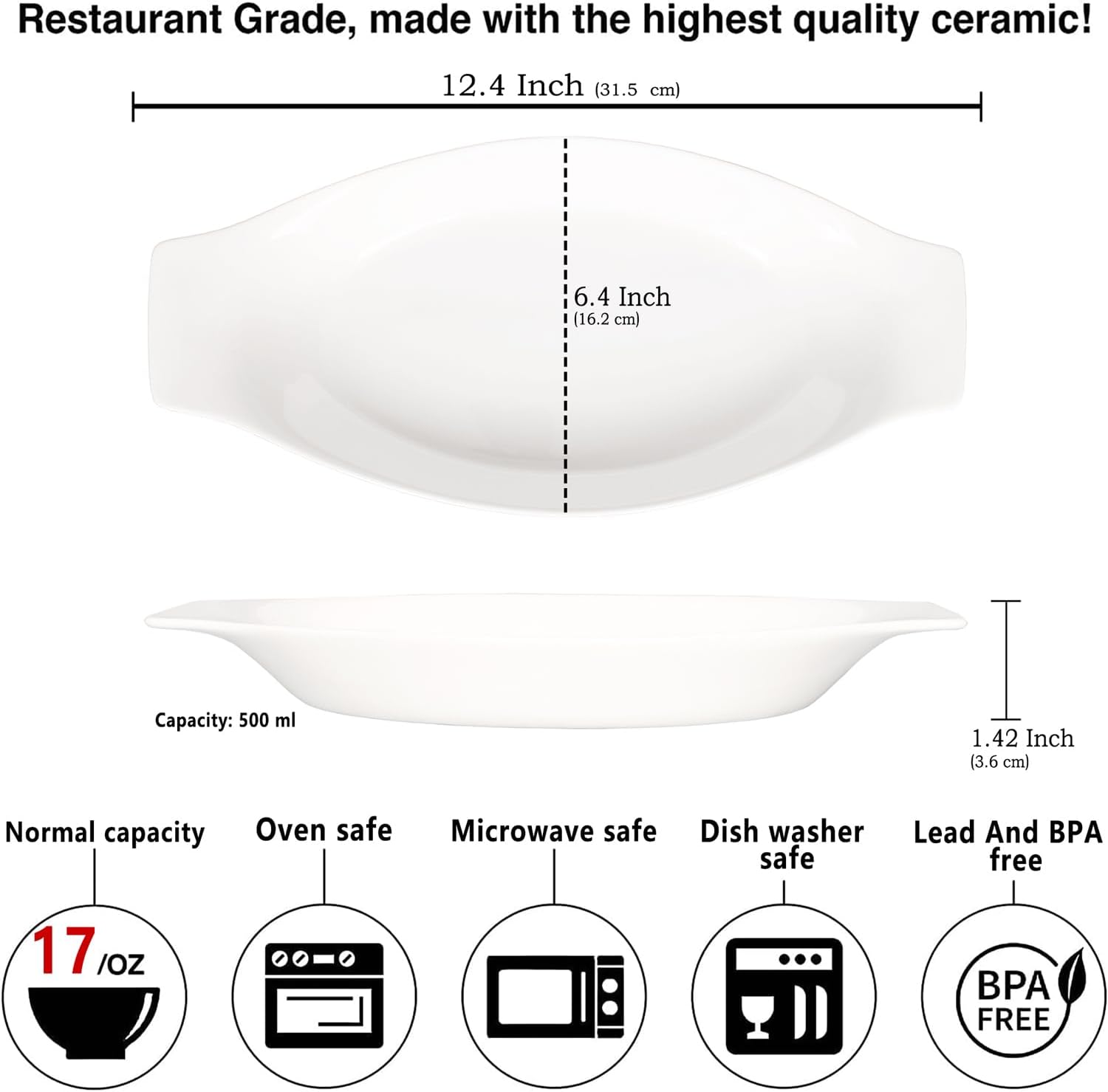 Juego de 4 platos ovalados para hornear gratinados, de porcelana, aptos para horno, lasaña, utensilios de cerámica ideales para cacerola de crema