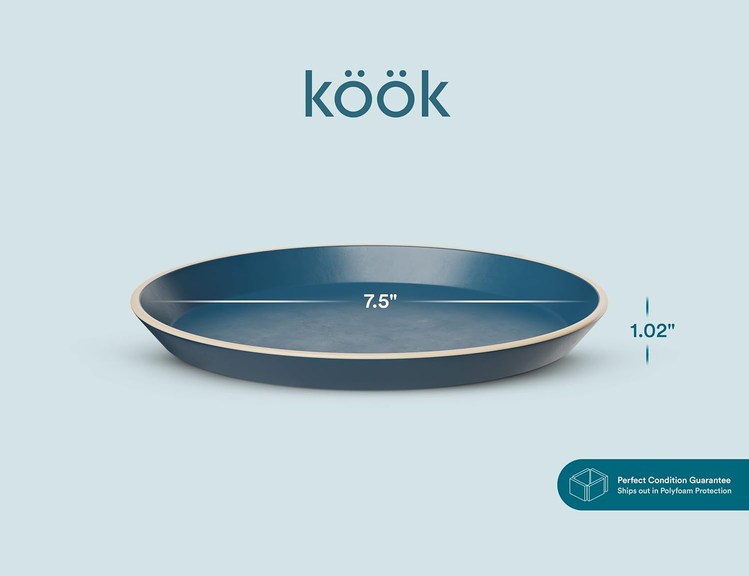 KooK Juego de 6 platos redondos de cerámica, aptos para lavavajillas y microondas, gres, borde alto, 7.5 pulgadas, color azul marino