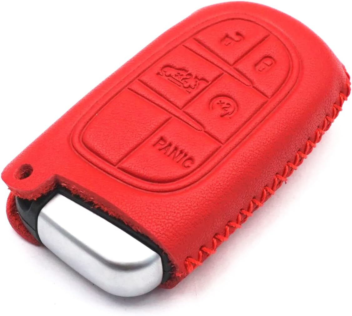 Funda de cuero con 5 botones para Dodge Journey Durango Challenger Charger Jeep Grand Cherokee Chrysler 300 (rojo)