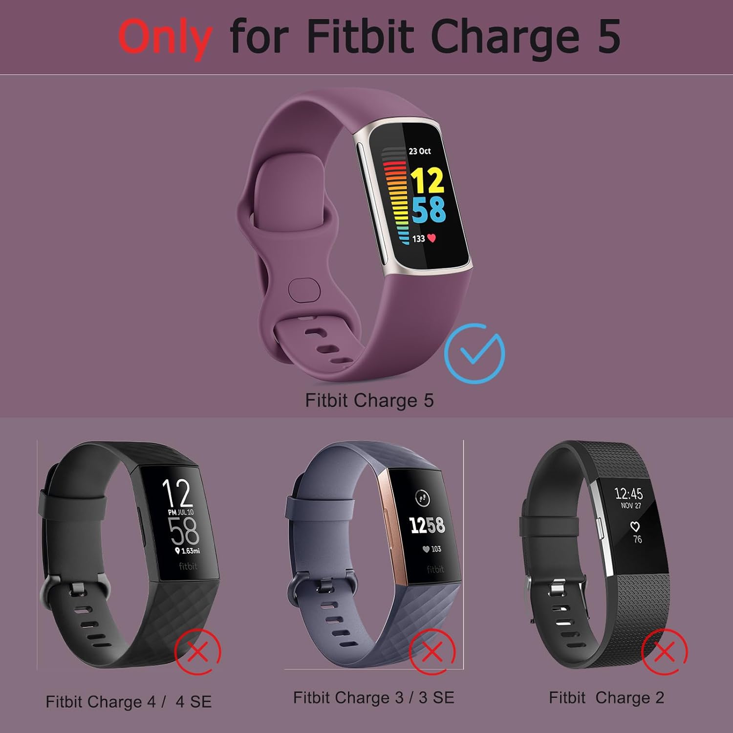 Correa compatible con Fitbit Charge 5 bandas para mujeres y hombres, correa de repuesto deportiva ajustable impermeable de silicona suave para