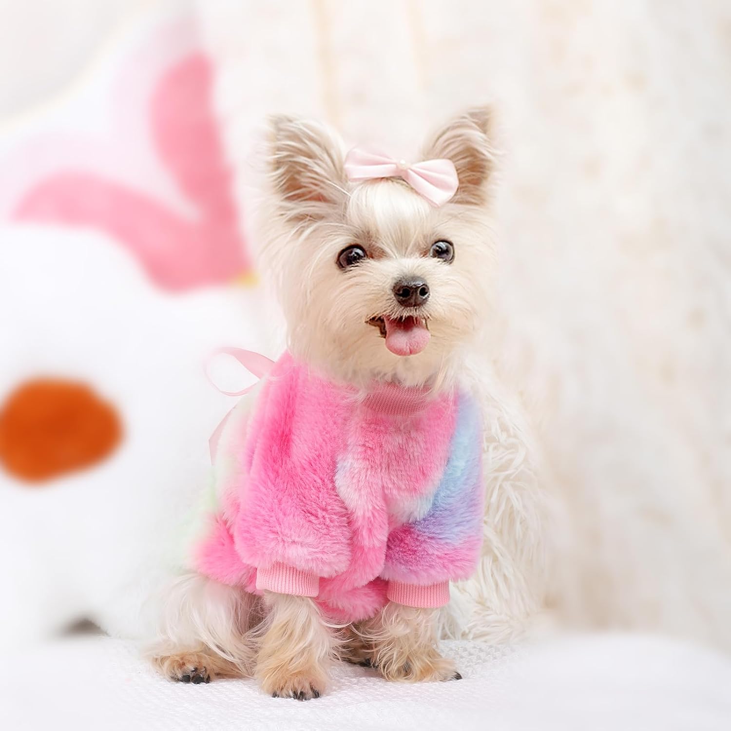 Suéteres de perro para perros pequeños, hembra, suéter de invierno teñido anudado para cachorros, ropa cálida para mascotas, trajes para Chihuahua,
