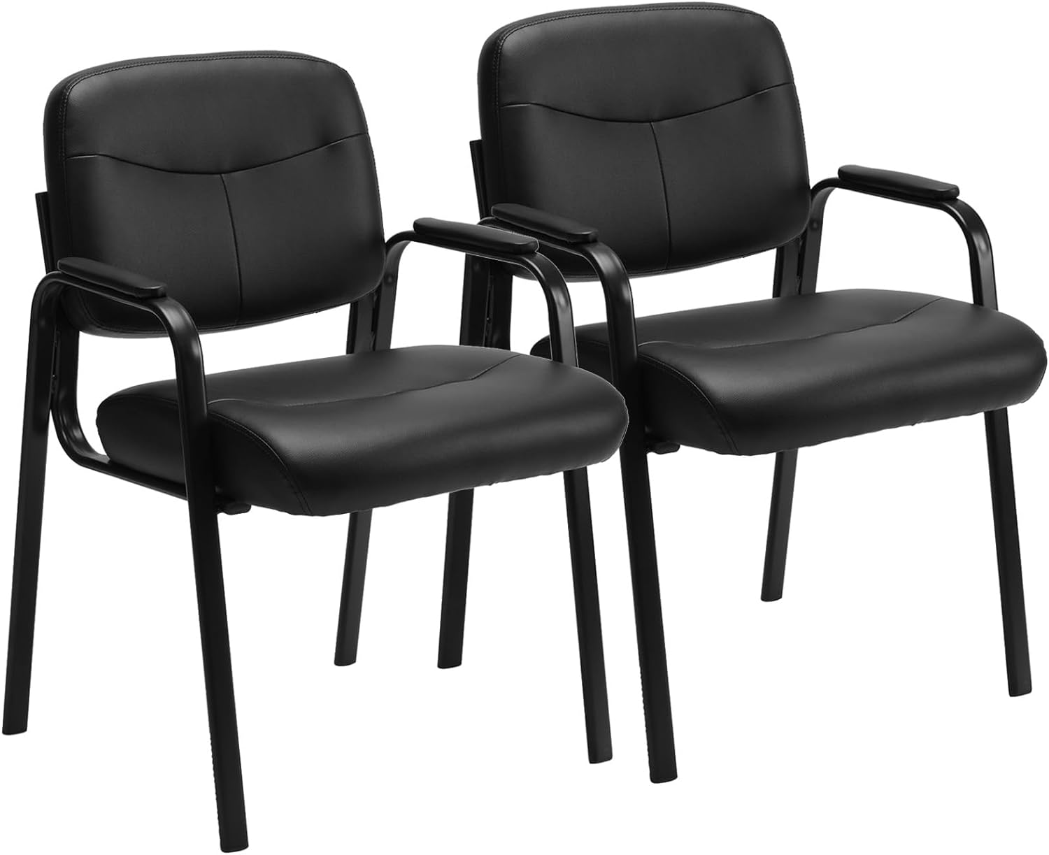 Sweetcrispy Juego de 2 sillas de sala de espera sin ruedas, de cuero, estacionaria, oficina, recepción, silla de invitados con brazos acolchados
