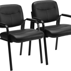Sweetcrispy Juego de 2 sillas de sala de espera sin ruedas, de cuero, estacionaria, oficina, recepción, silla de invitados con brazos acolchados Sweetcrispy Juego de 2 sillas de sala de espera sin ruedas, de cuero, estacionaria, oficina, recepción, silla de invitados con brazos acolchados