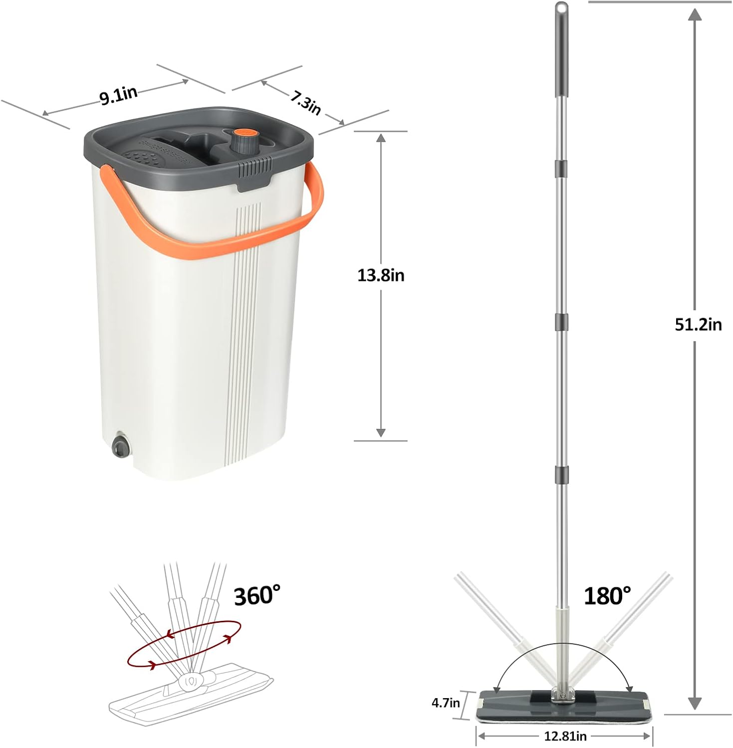 Jelymark Trapeador plano y cubo con juego de escurridor, separa el agua sucia y limpia, mopa de 3 cámaras para uso húmedo y seco, trapeadores para