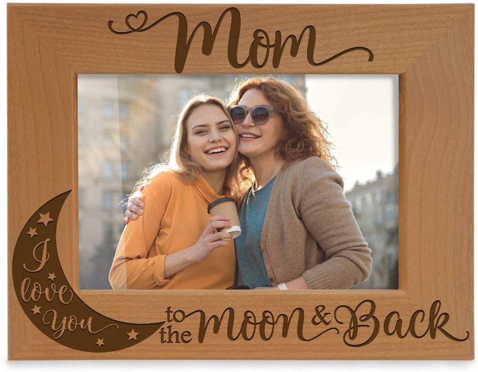 KATE POSH – Marco de fotos de madera natural grabado con texto en inglés “Mom I Love You to The Moon and Back”, “Best Mom Ever”, madre de la novia,