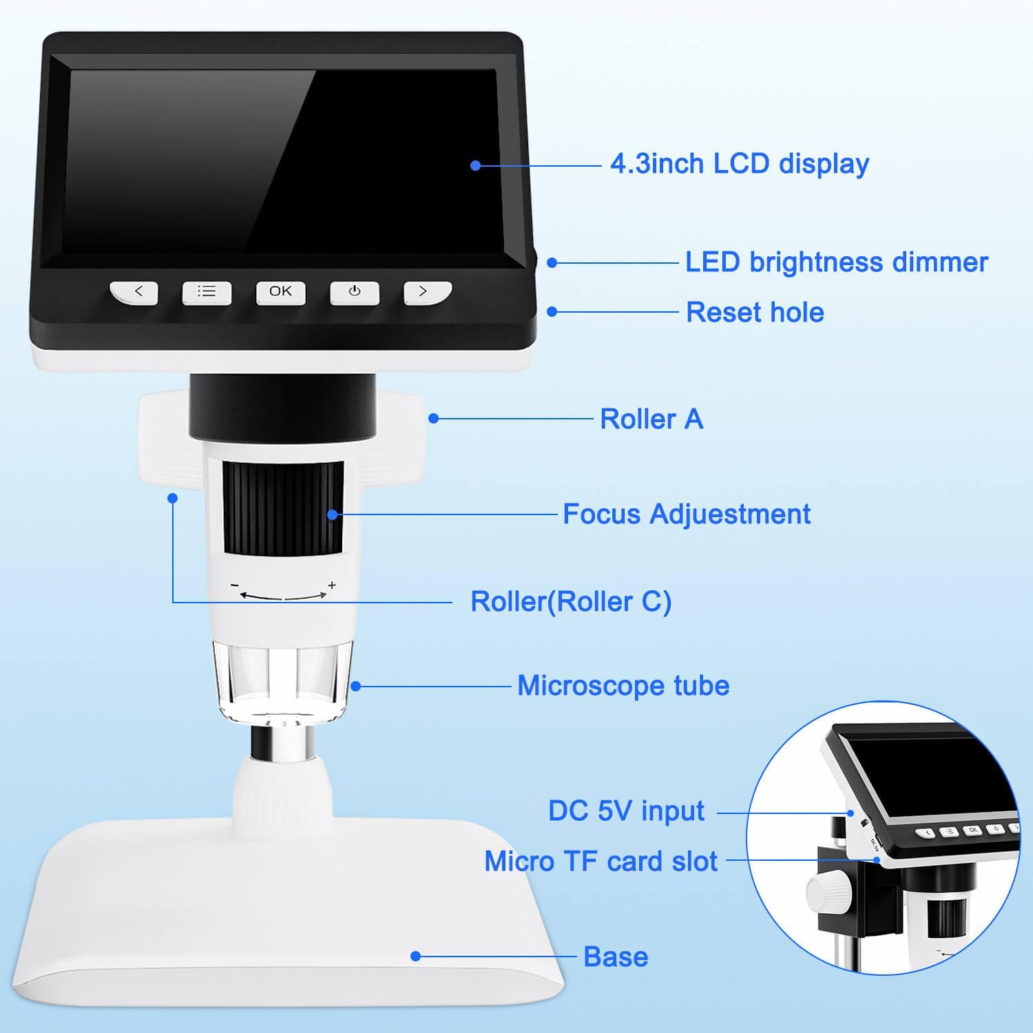 CIMELR Microscopio digital LCD, microscopio para niños, microscopio USB portátil, cámara de microscopio de monedas de aumento 50X-1000X para