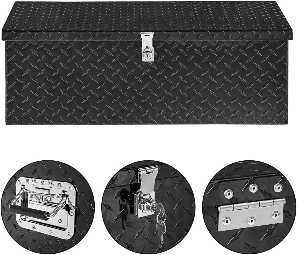TUFFIOM Caja de herramientas de aluminio para camión de 30 pulgadas, caja de herramientas de almacenamiento con llave y 2 llaves, rectangular, color