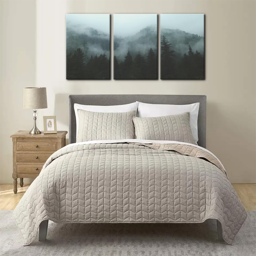 3 paneles de bosque de montaña en niebla, pintura para decoración del hogar para lienzo impreso, paisajes naturales, cuadros artísticos de pared