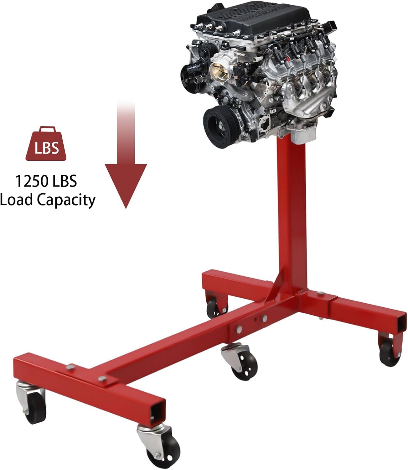 Soporte de motor plegable, soporte de motor giratorio de 1250 libras con cabezal giratorio de 360 grados, 5 ruedas y 4 brazos ajustables, para