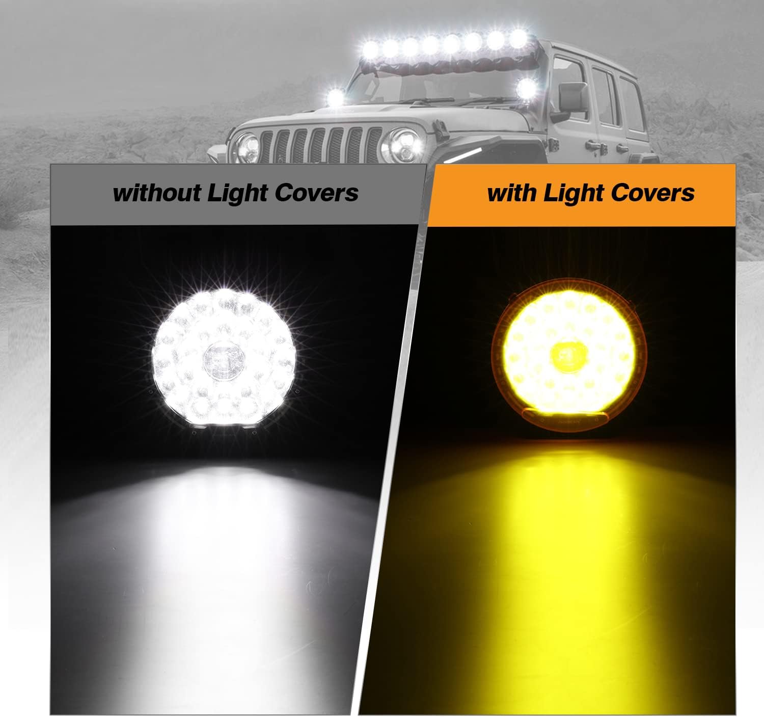 Auxbeam Kit combinado de luces redondas para todo terreno de 9 pulgadas con cubiertas amarillas y negras, 270 W 37776 lúmenes, luz de conducción LED