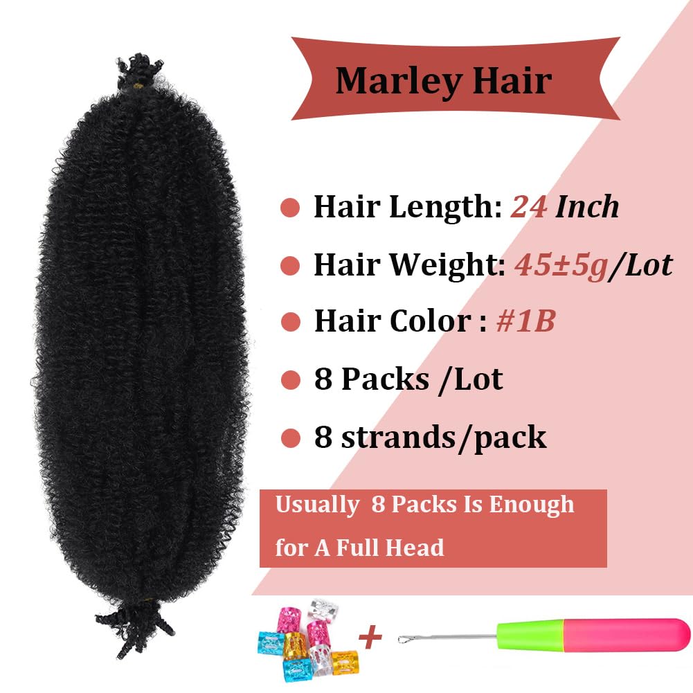 Marley Twist – 8 paquetes de cabello trenzado cubano de 24 pulgadas, cabello Marley pre-esponjado, cabello de primavera torcido, para rastas suaves,