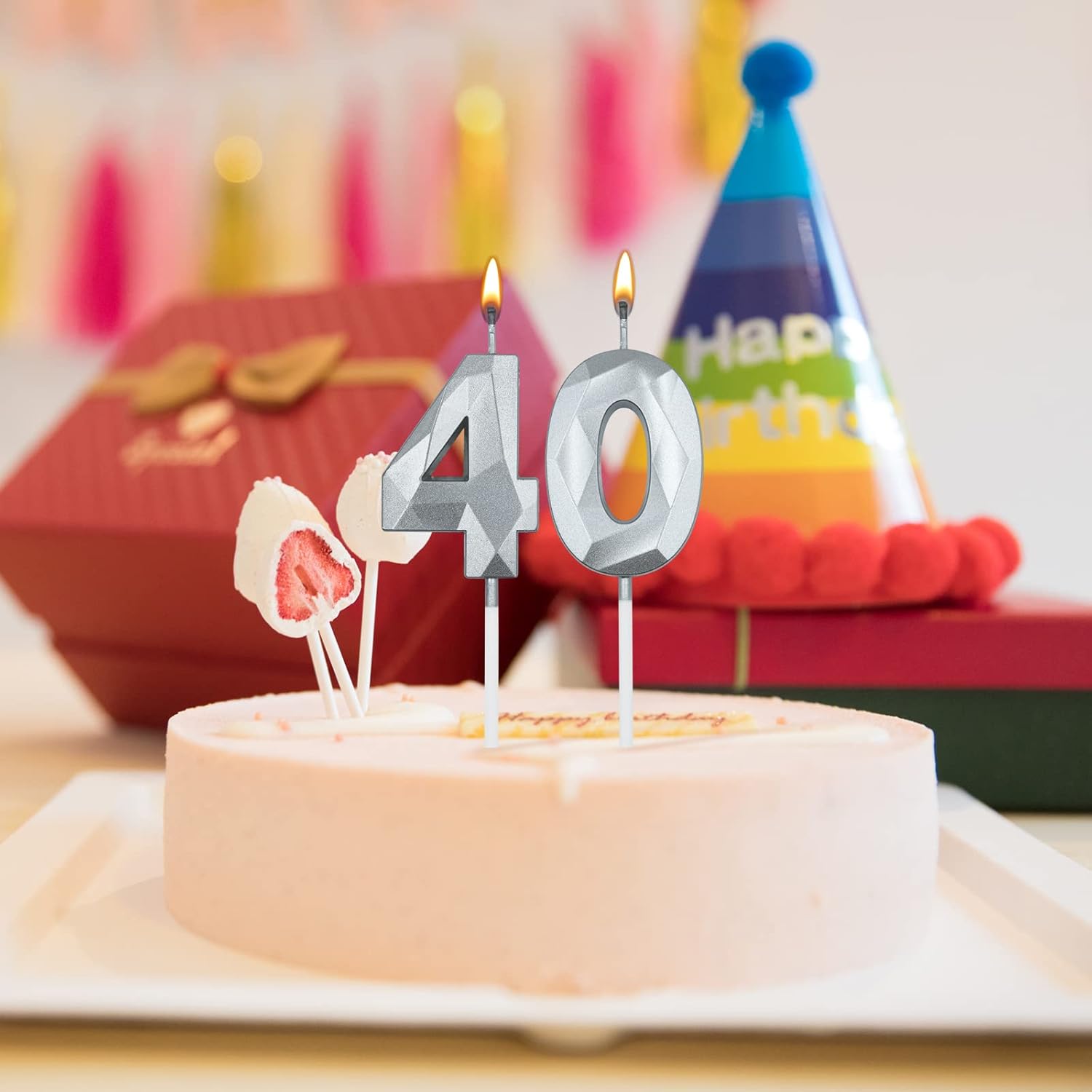 Velas de cumpleaños de 28 y 82 para pastel, número plateado 28 82 3D con forma de diamante, decoración de cumpleaños, suministros de fiesta para