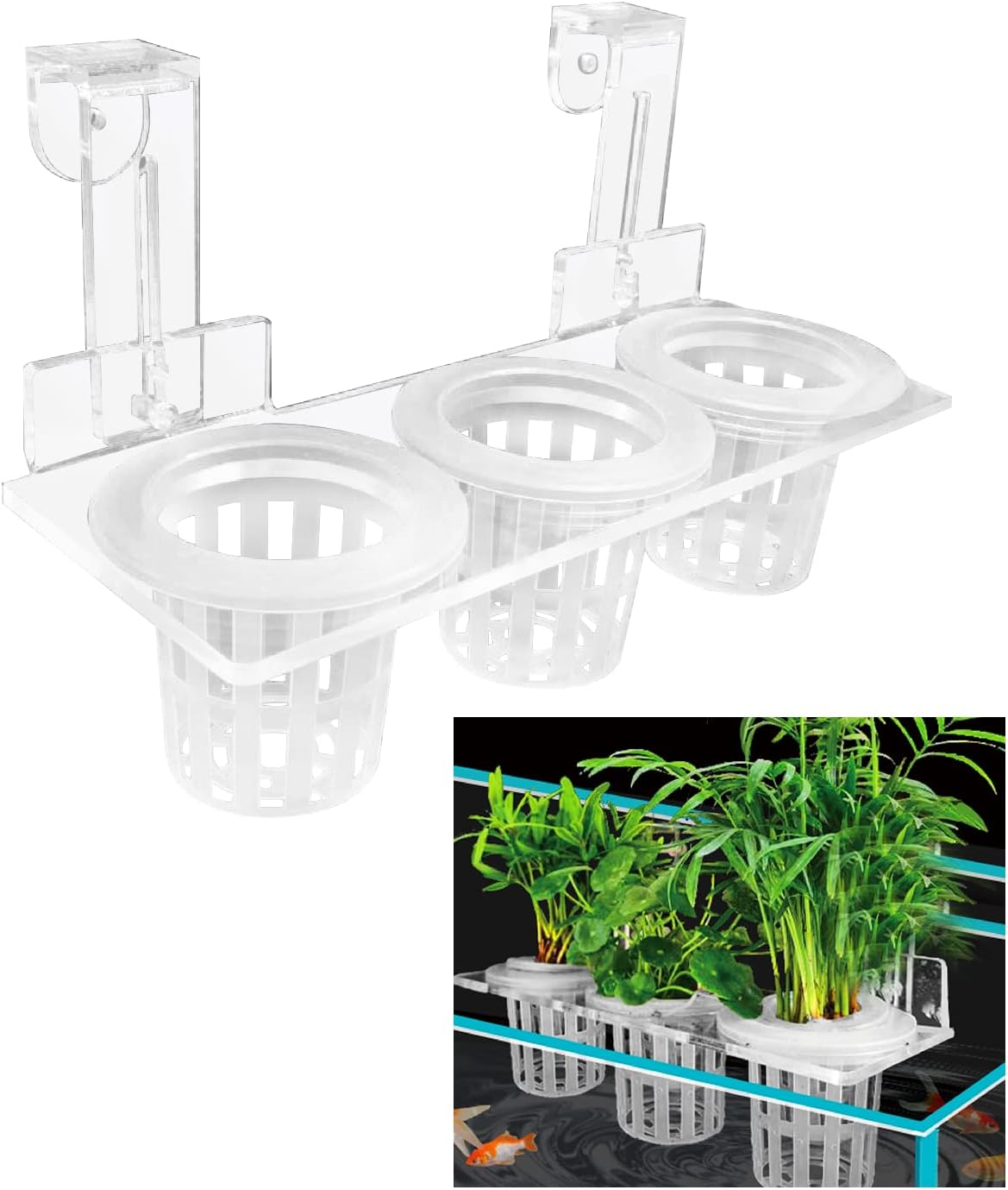 Soporte acrílico para plantas de acuario para colgar plantas acuáticas, gancho ajustable, maceta para plantas colgantes y decoración de acuarios