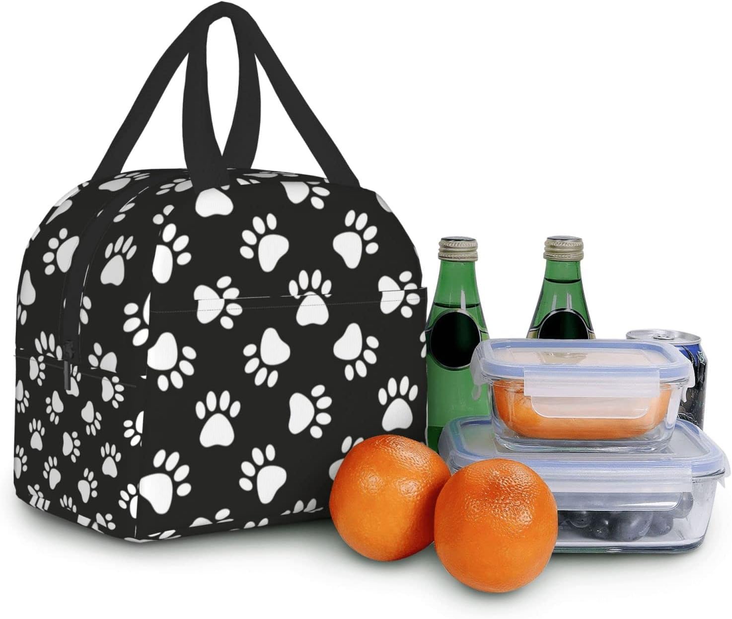 Bolsa de almuerzo con estampado de patas de perro, bolsa compacta con huellas de animales, reutilizable, contenedor para mujeres, hombres, escuela,