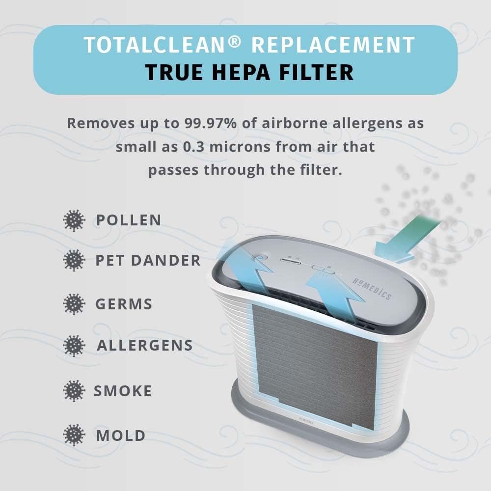 Homedics TotalClean – Filtro de repuesto para purificador de aire tipo HEPA, funciona con purificadores de aire Homedics AP-15 y AF-10, captura