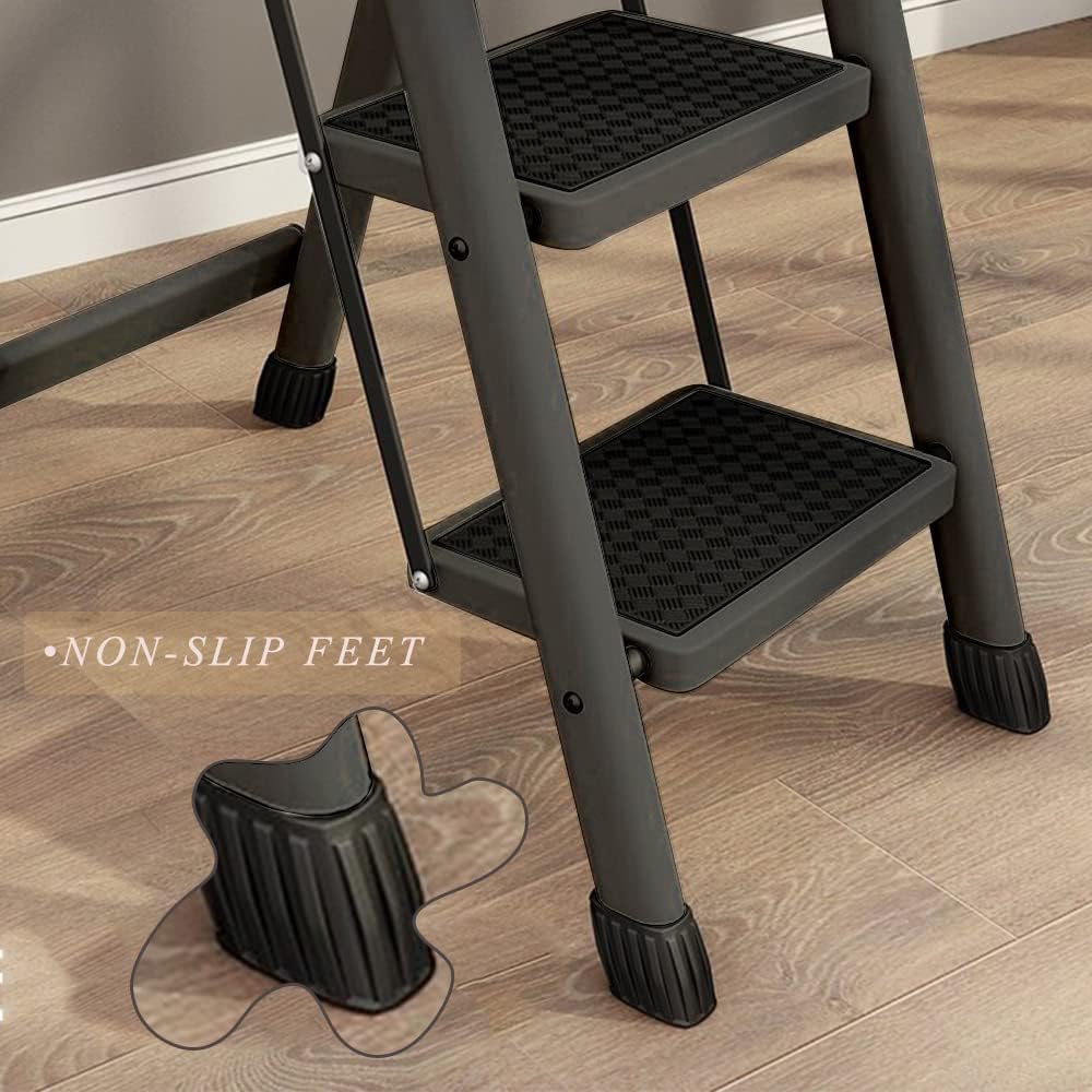 Escalera plegable con plataforma antideslizante, marco de acero portátil para adultos con pedal antideslizante, escalera de acero resistente