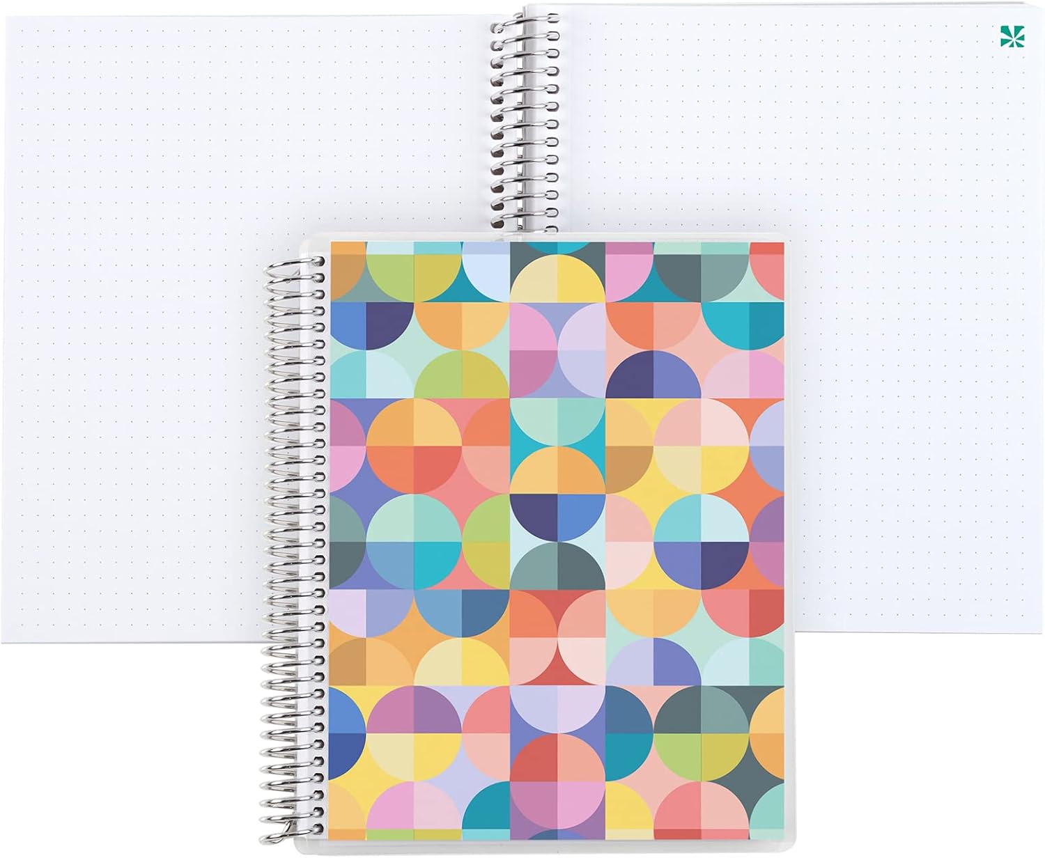 Erin Condren Cuaderno de cuadrícula de puntos encuadernados en espiral de 7 x 9 pulgadas, círculos abstractos, cuadrícula de 160 puntos, cuaderno