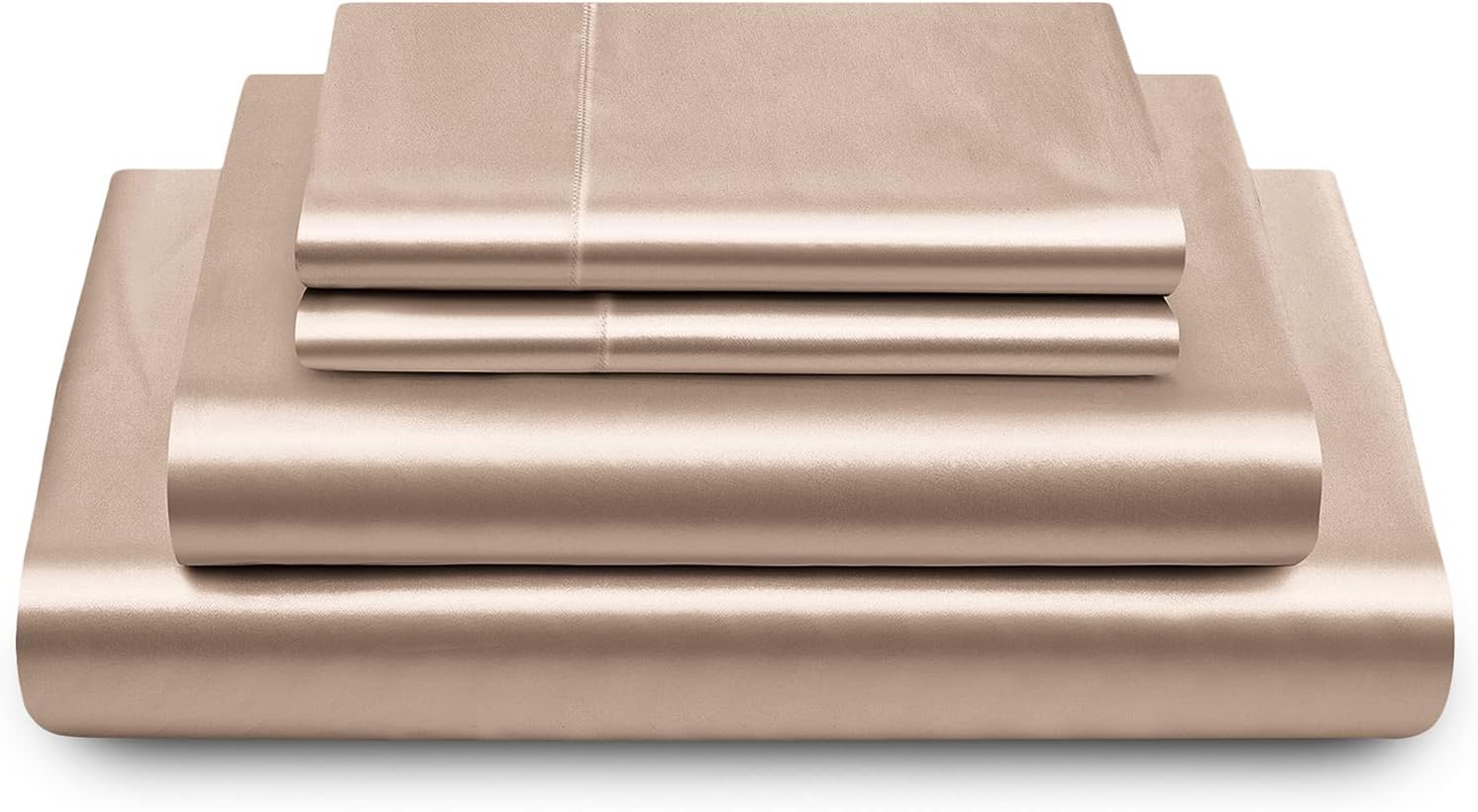 Vonty Juego de sábanas de satén suaves y sedosas tamaño King, color beige ámbar, 1 sábana bajera de bolsillo profundo + 1 sábana encimera + 2 fundas
